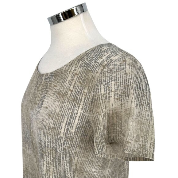 Eileen Fisher Metaphor 100% Silk Short Sleeve Blouse Beige Gray Size Small - Picture 4 of 10